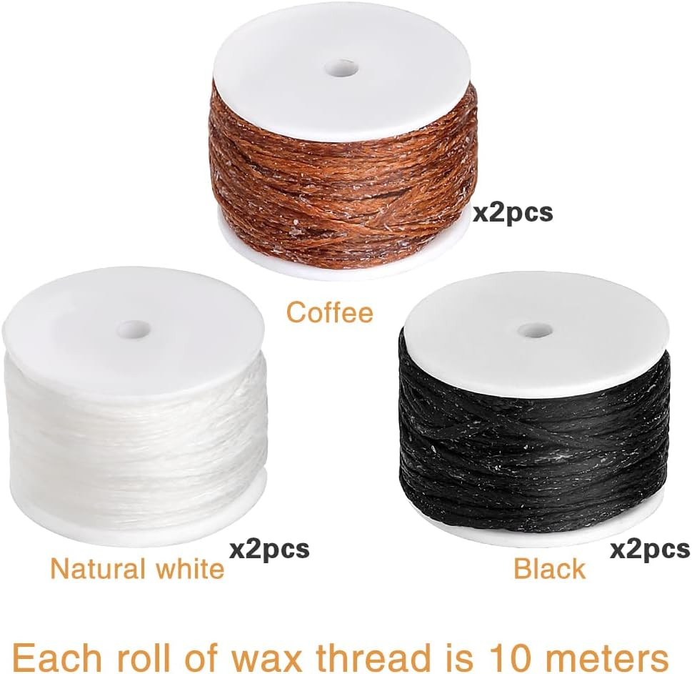 6 Pack Waxed Thread Leather Sewing Awl Replacement Spools, Repair Stitch Thread,