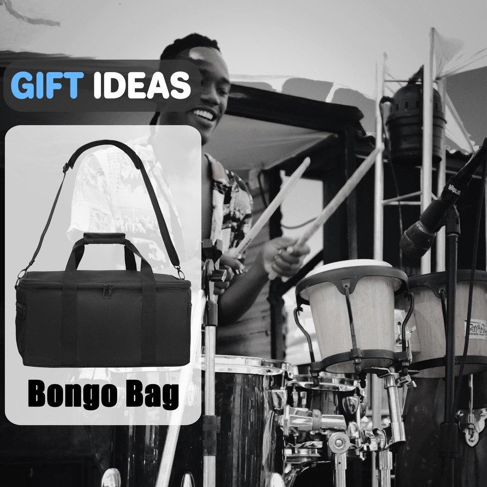 Bongo Drum Bag — Standard Size — 3 Extra Pockets for Accessories, Removable P...