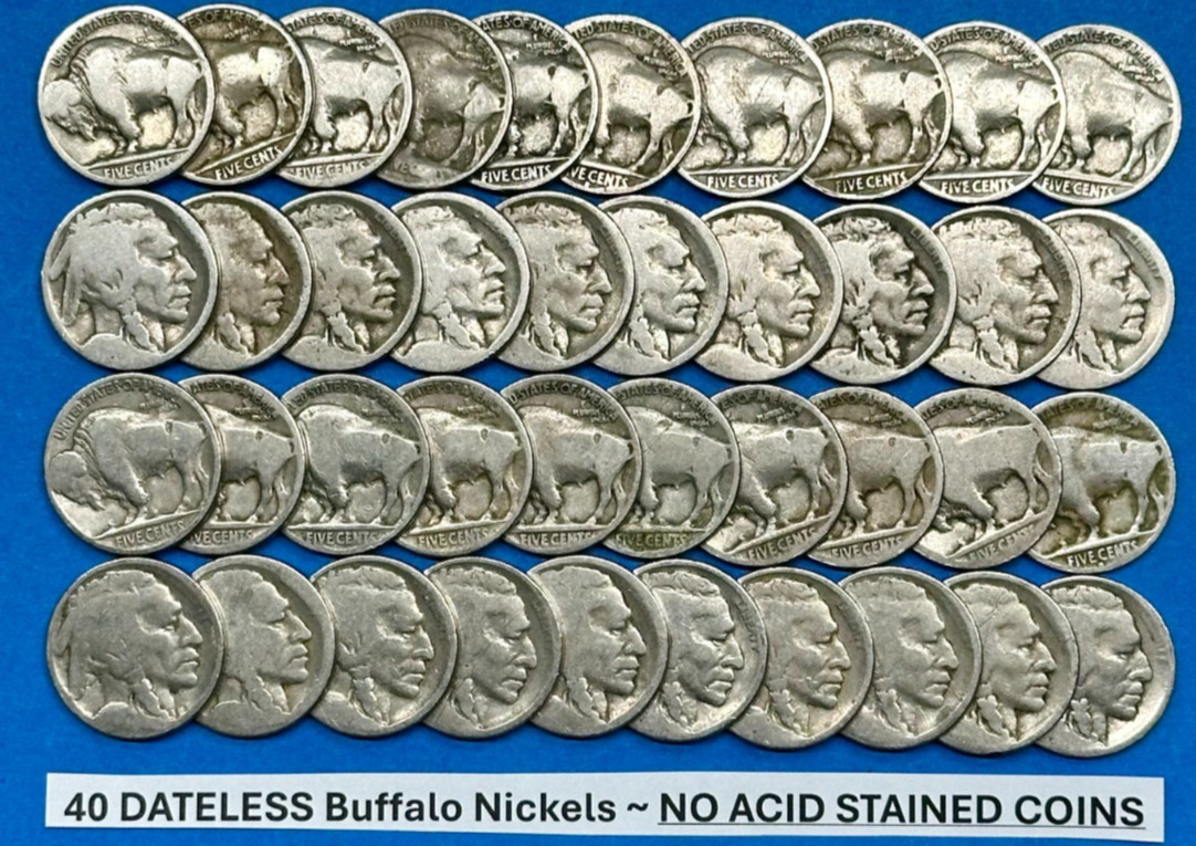 Buffalo Nickels Lot of 40 DATELESS Coins ~ NO DATE Buffalo Nickels Roll