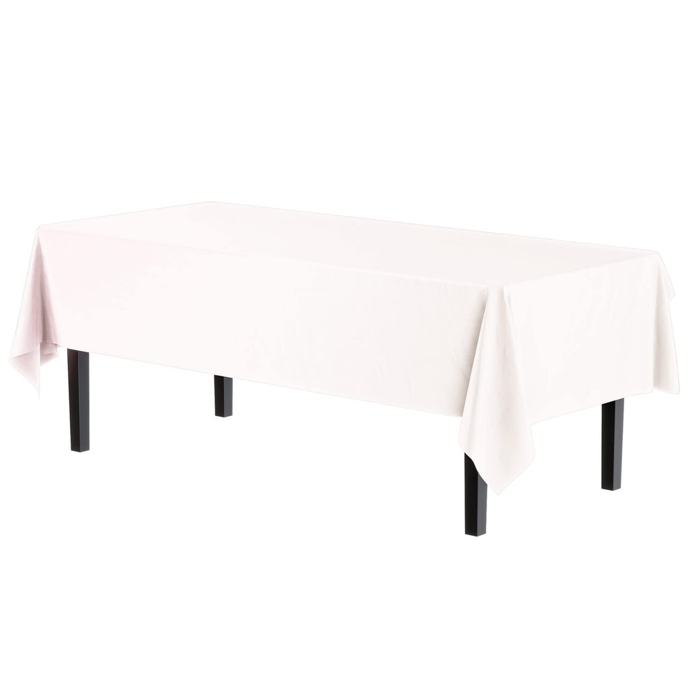 Premium Plastic Tablecloth 6-Pack, 54 x 108, White Rectangle Cover