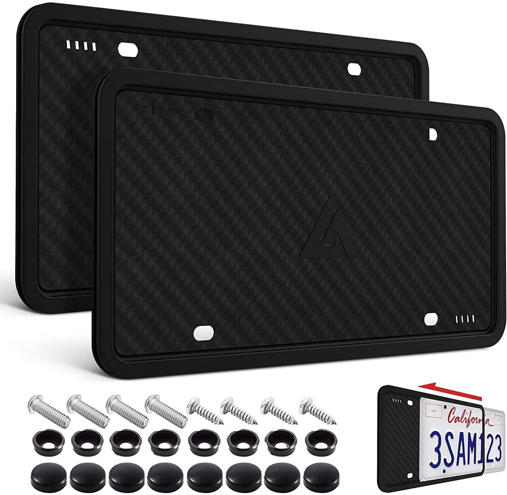 Aujen Silicone License Plate Frames,2 Pack Black Side-Opening 2