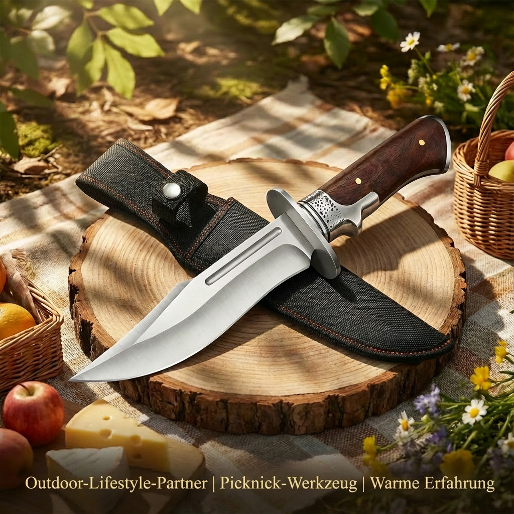 Outdoor Bowie Fixed Blade Knife with Wood Handle and Sheath