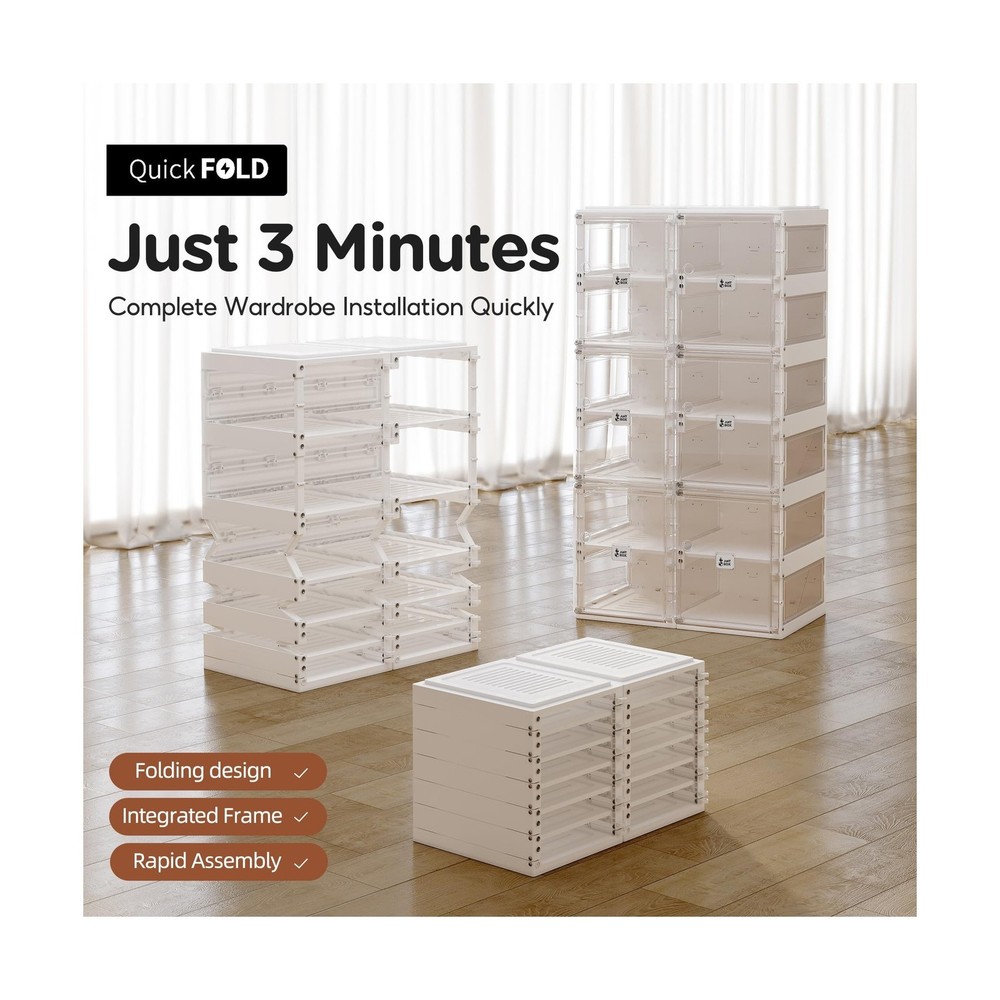 ANTBOX Collapsible Shoe Boxes Clear Plastic Stackable, Quick Setup Drop Front...