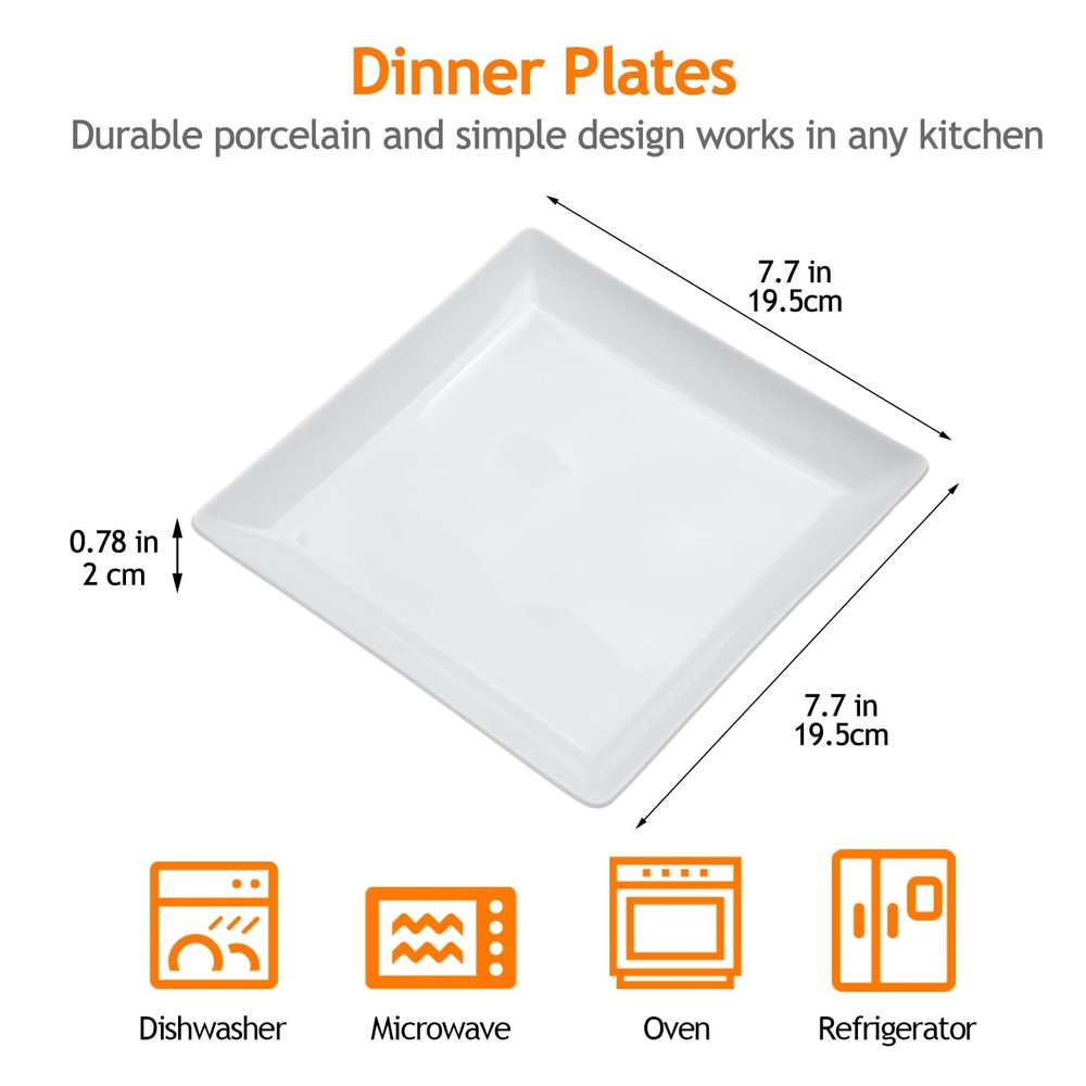 KITCHENLESTAR Ceramic Square Dinner Plates,7.7 Inch Square Serving Plate for Ste