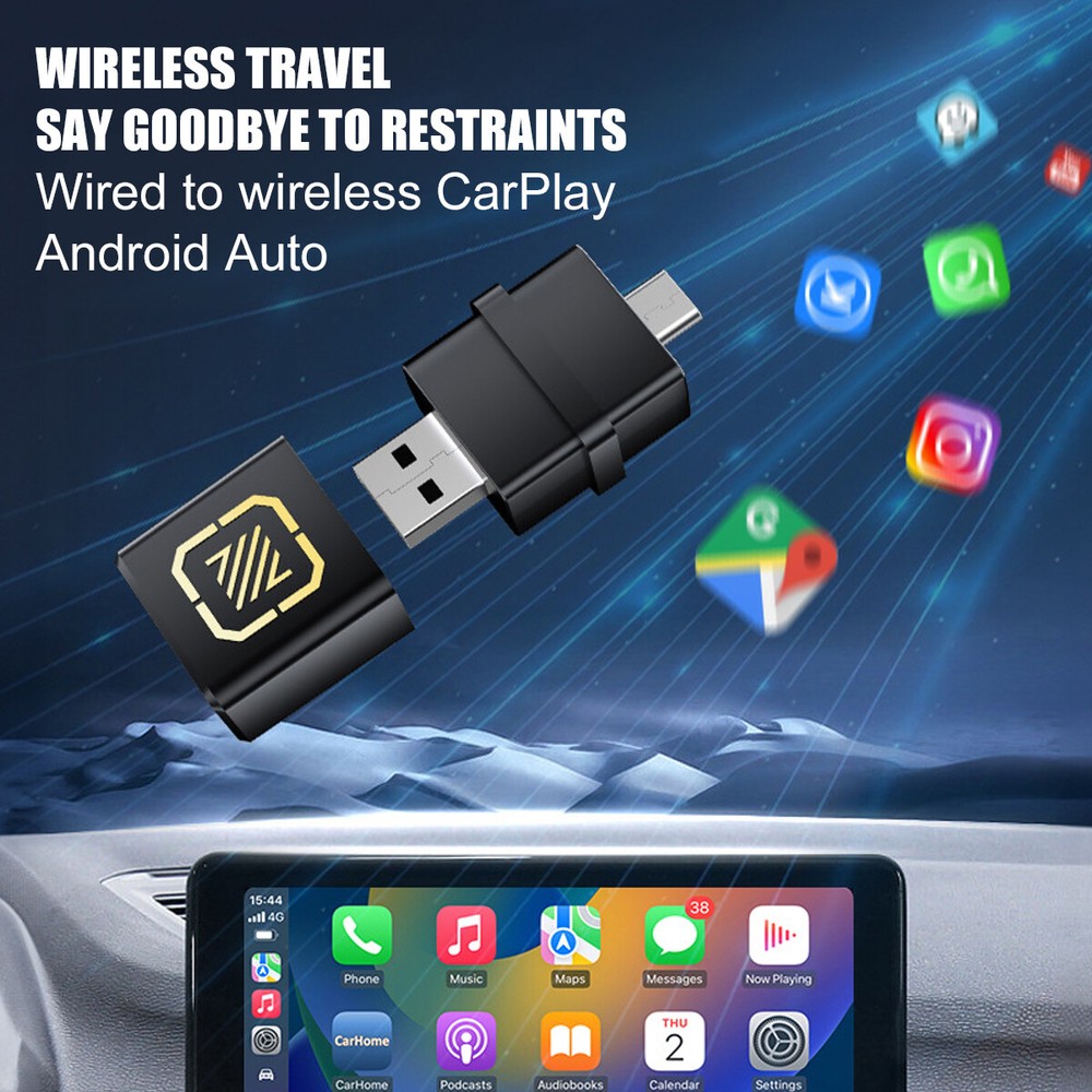 2in1 Mini Carplay Wireless Adapter USB Bluetooth Dongle for iPhone Android Auto