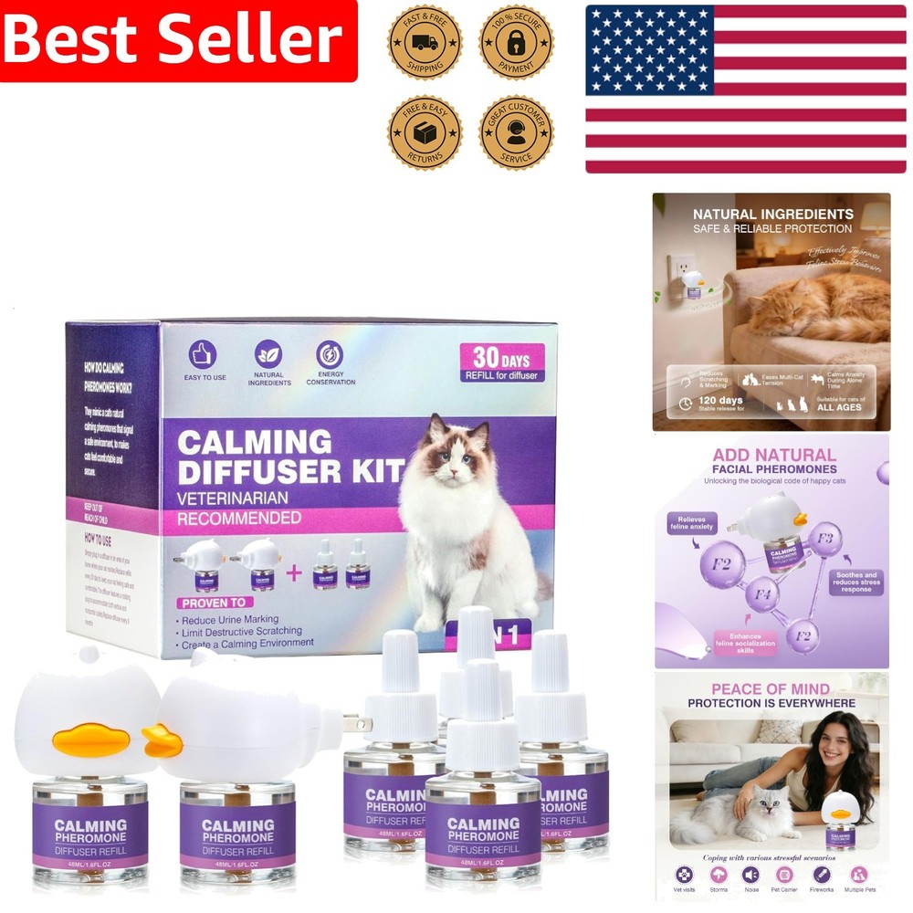 Cat Calming Pheromone Solution for Stress Anxiety & Fighting 4 Refills