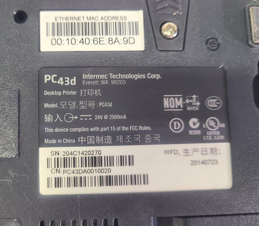 Intermec PC43D USB Thermal Label Printer