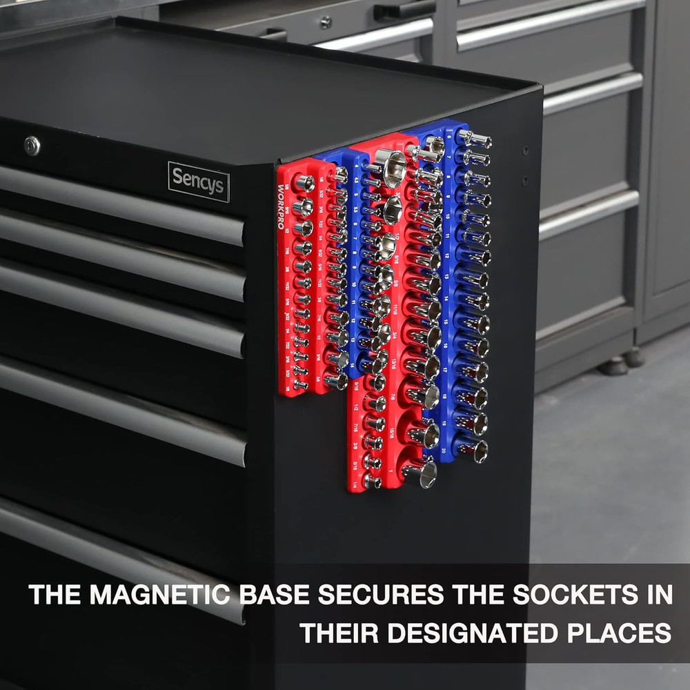 Magnetic Socket Organizer Set, 4-Piece Socket Holder Set Includes 1/4", 3/8" Dri