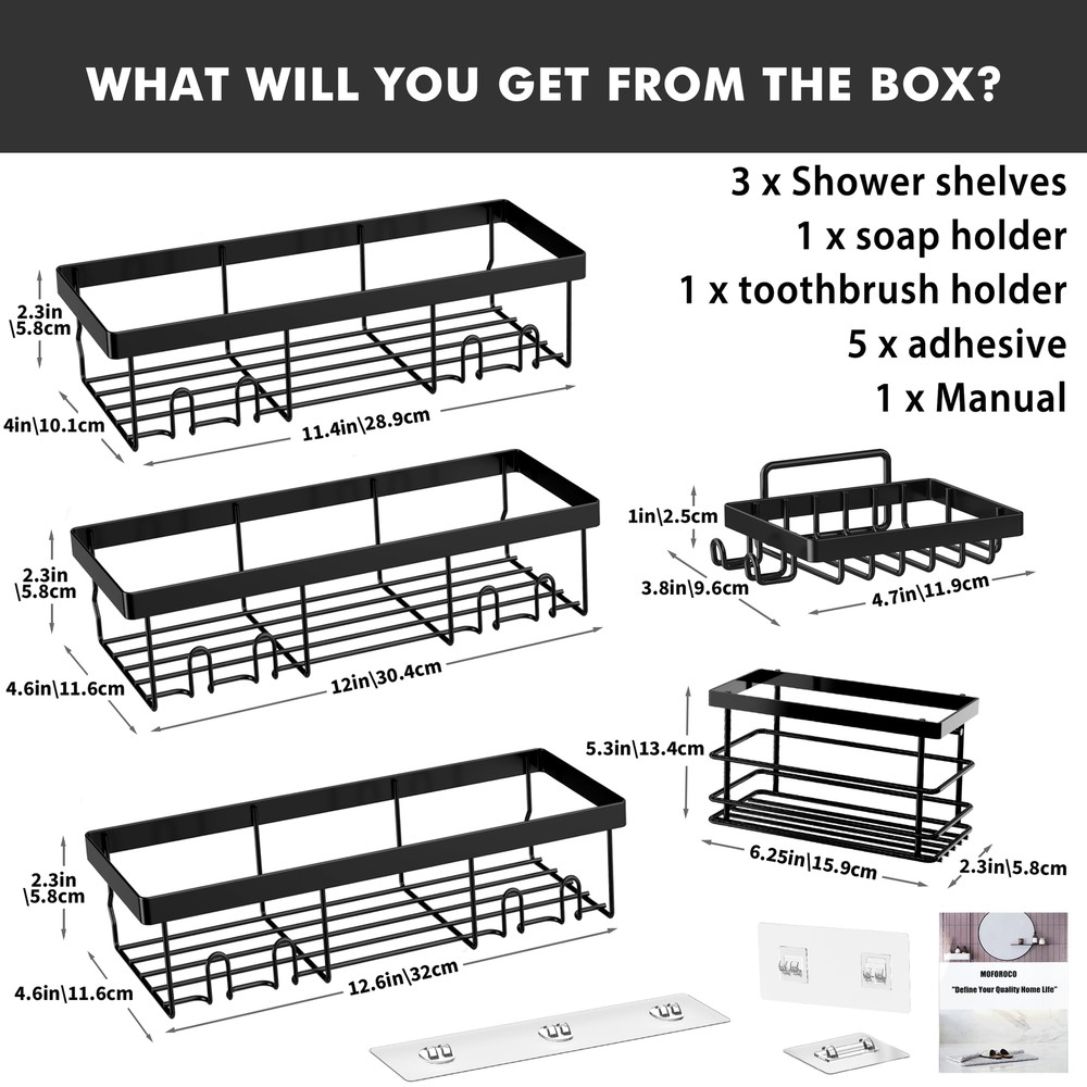 Moforoco Adhesive Shower Caddy Organizer Shelves Rack - 5 Pack Corner Bathroo...