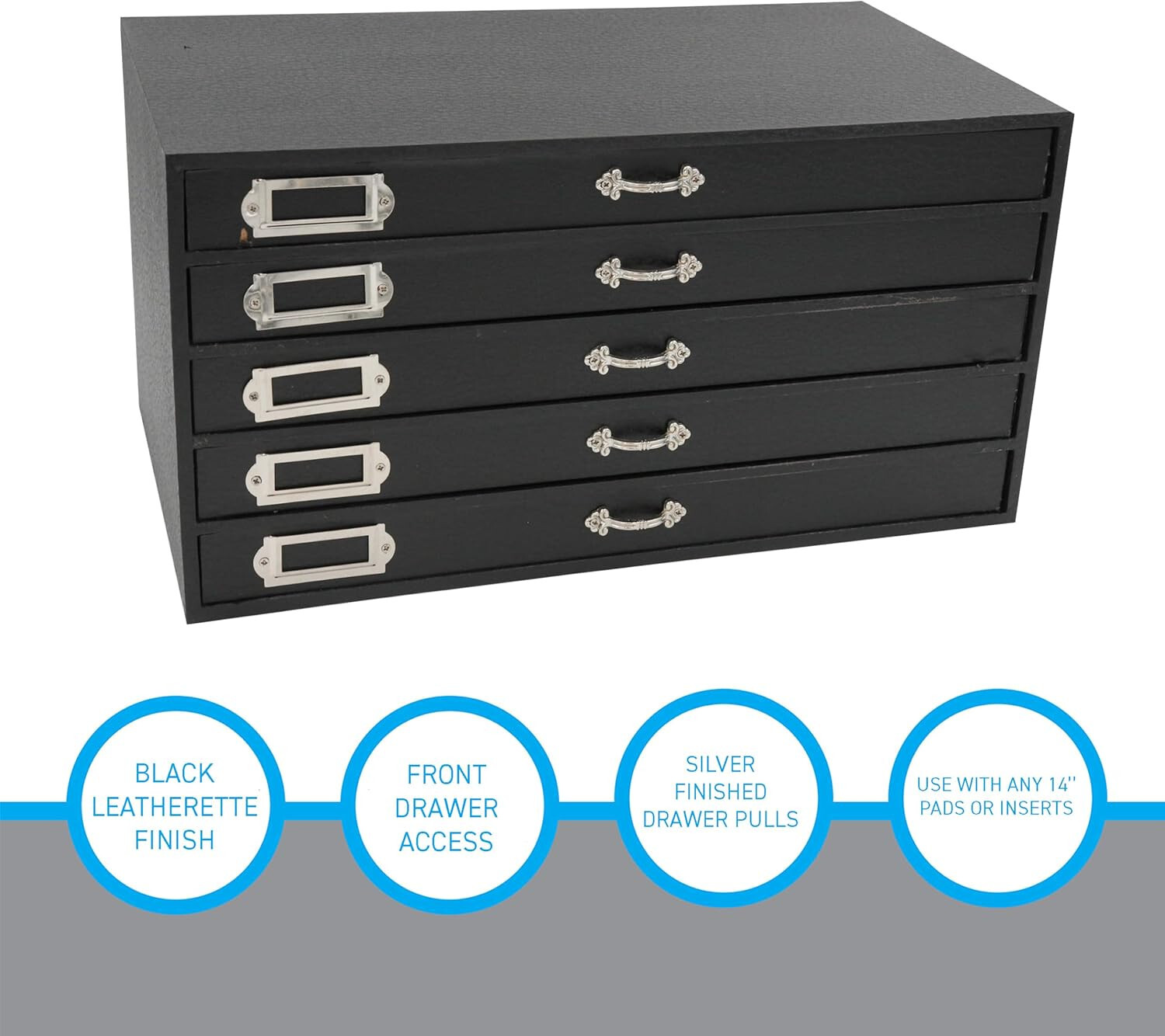 Jewelry Storage Organizer Case Cabinet 5 Drawer Black Faux Leather 15" x 8"