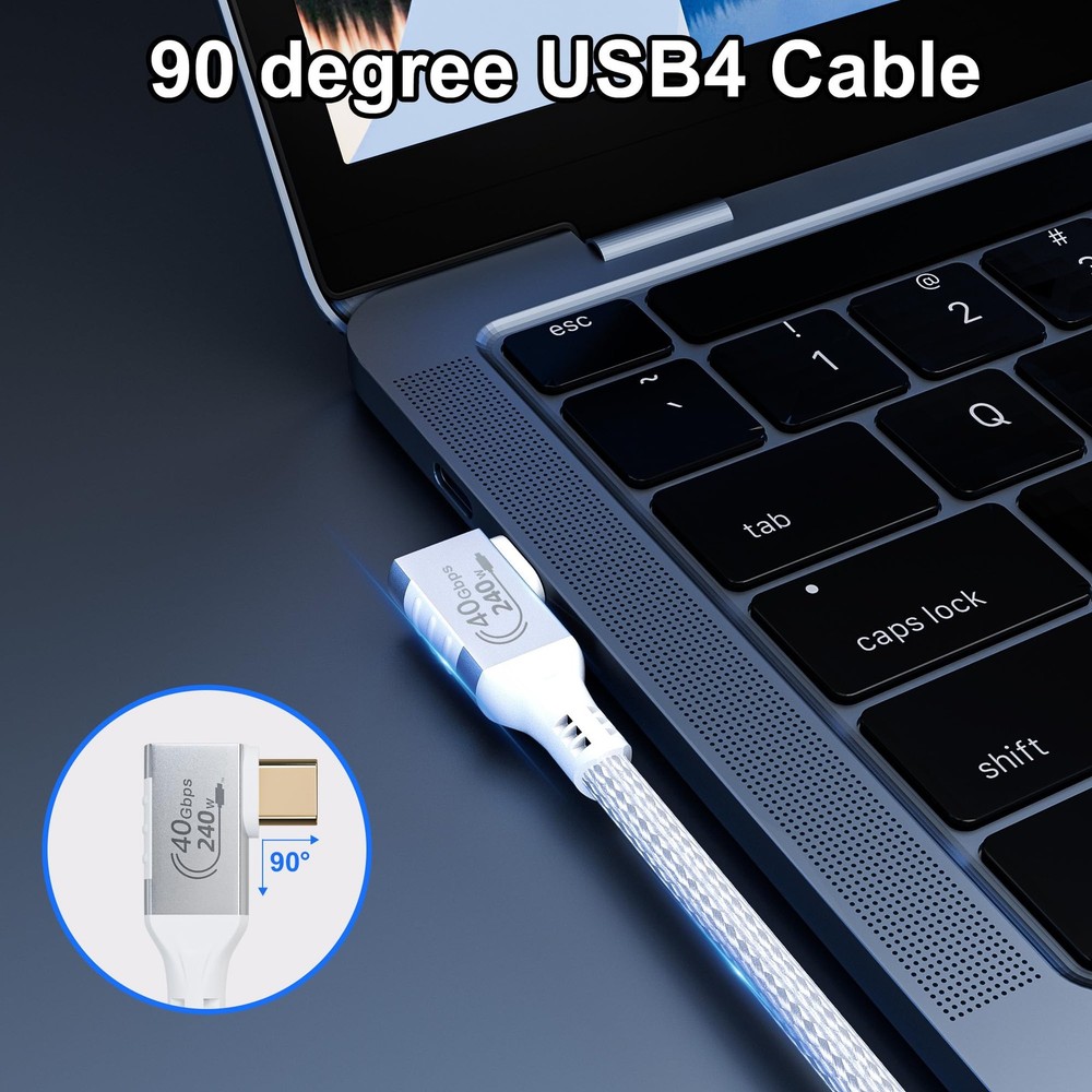 HOTUTUKI Short Thunderbolt 4 Cable White, Right Angle 0.25 meters
