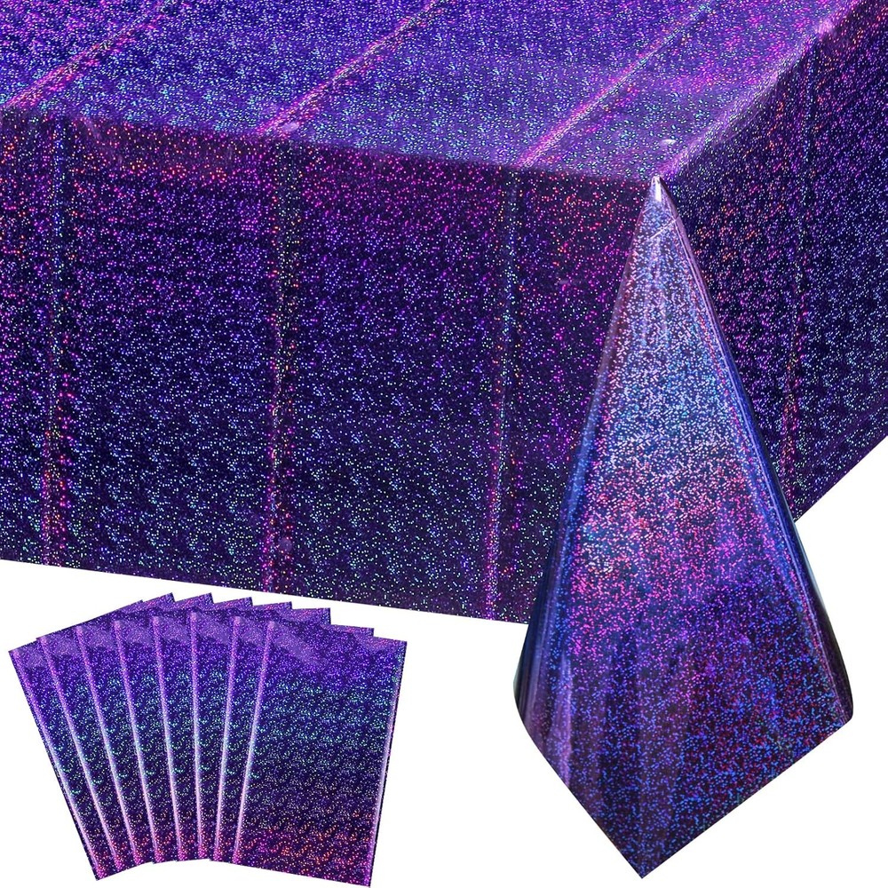 6 Pack Iridescence Plastic Tablecloths Shiny Disposable Laser Rectangle Table