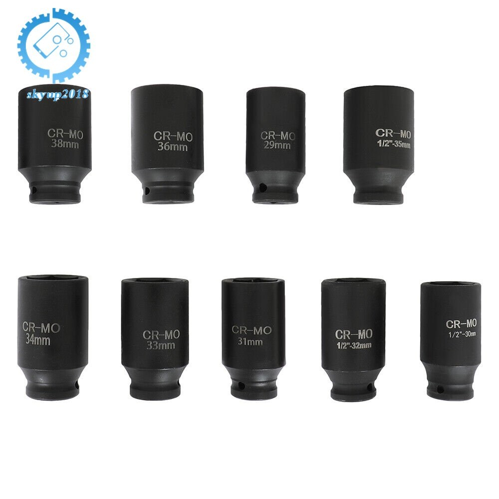 9pcs 29-38mm 1/2" Drive Metric Axle Hub Nut Socket Deep Impact Socket Tool Kit
