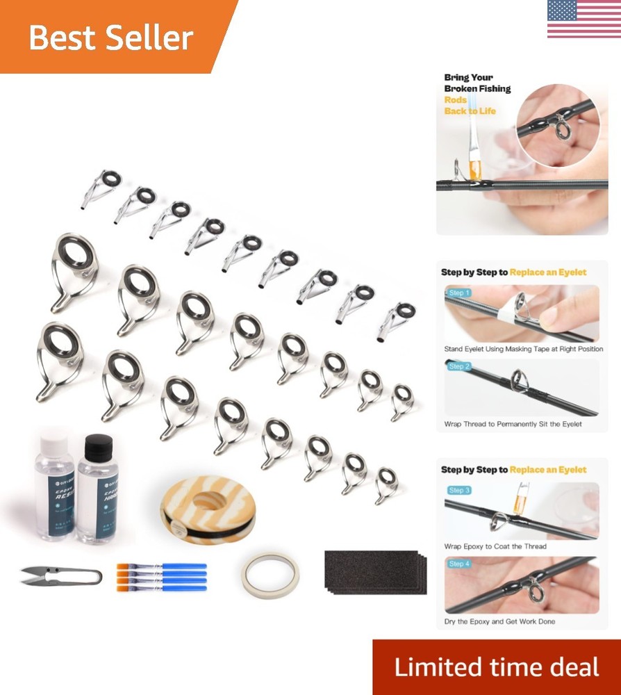 All-in-One Fishing Pole Eyelets Replacement Kit - Includes Epoxy & Instructions