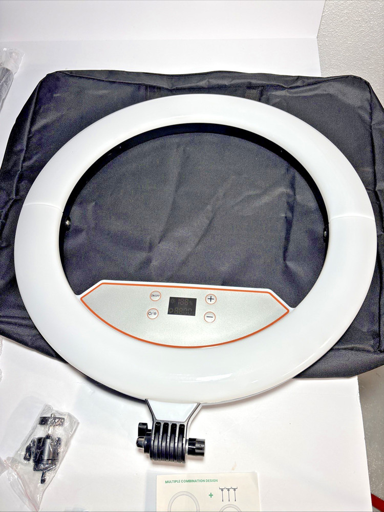 18" Foldable Ring Light with Stand for iPhone, camera 2USB 38W 6500k LED DISPLAY