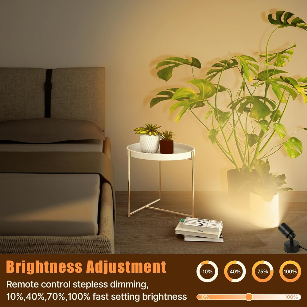 LED Spotlights Indoor, 5W Plants Uplighting with Remote Control Dimmable & Timer