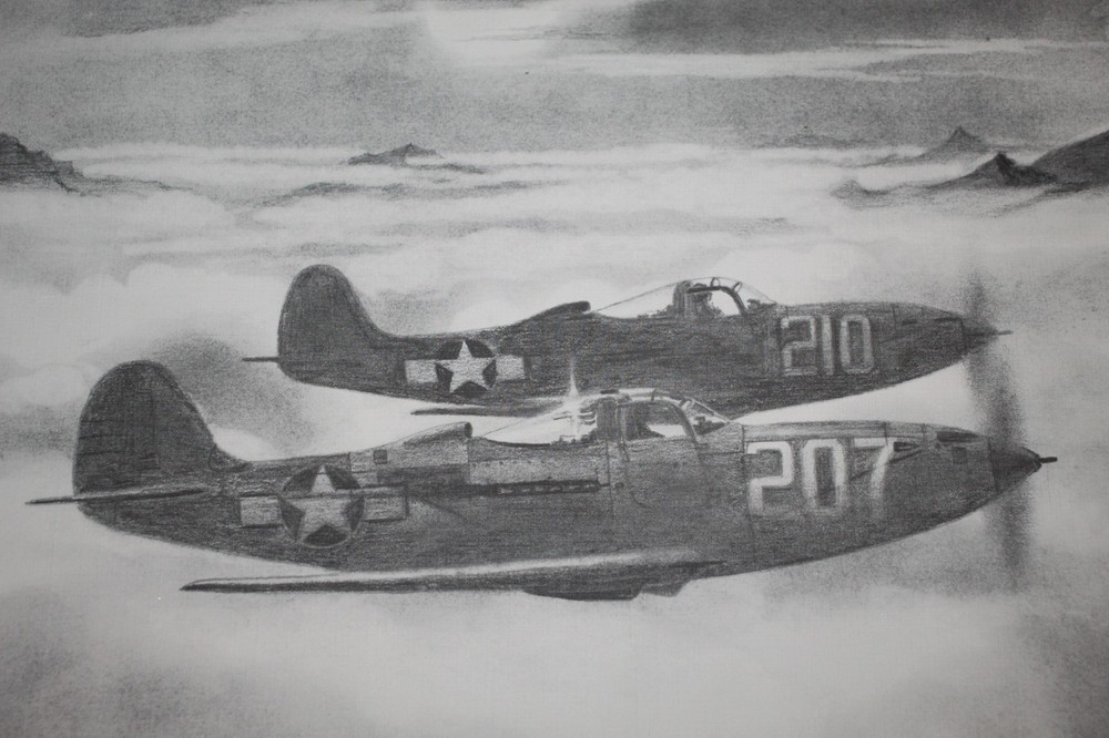 Original WW2 U.S. Army Air Corps Fighter Aircraft Print, 20" by 16"