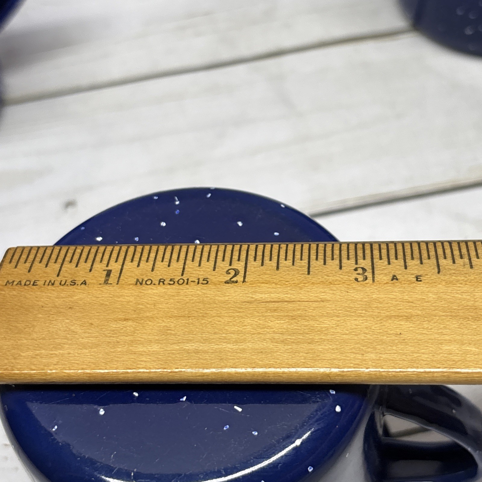 Blue Enamelware tin Set Of 4 Cups Mugs 1 Missing Some Enamel Camping Or Home Use