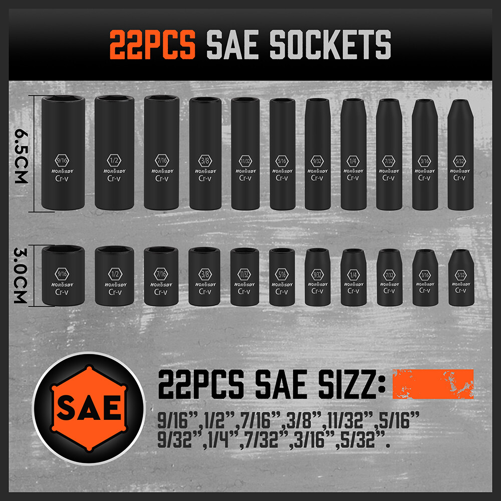 56PC 1/4" Drive Shallow & Deep 6-Point Socket Set Extension Bar Universal Joint