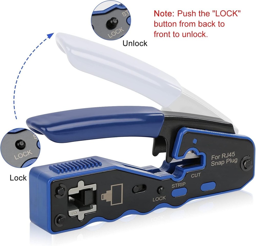 Durable RJ45 Crimp Tool with Pass Thru Function & Heavy-Duty Steel Construction