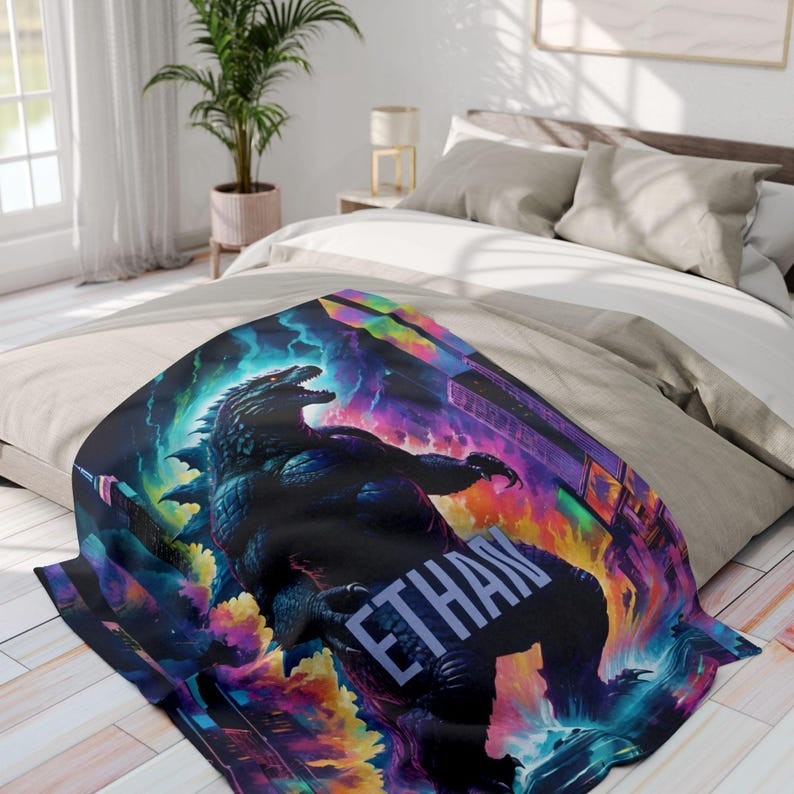 Personalized Monster Flannel Blanket – Psychedelic Kaiju Art Throw