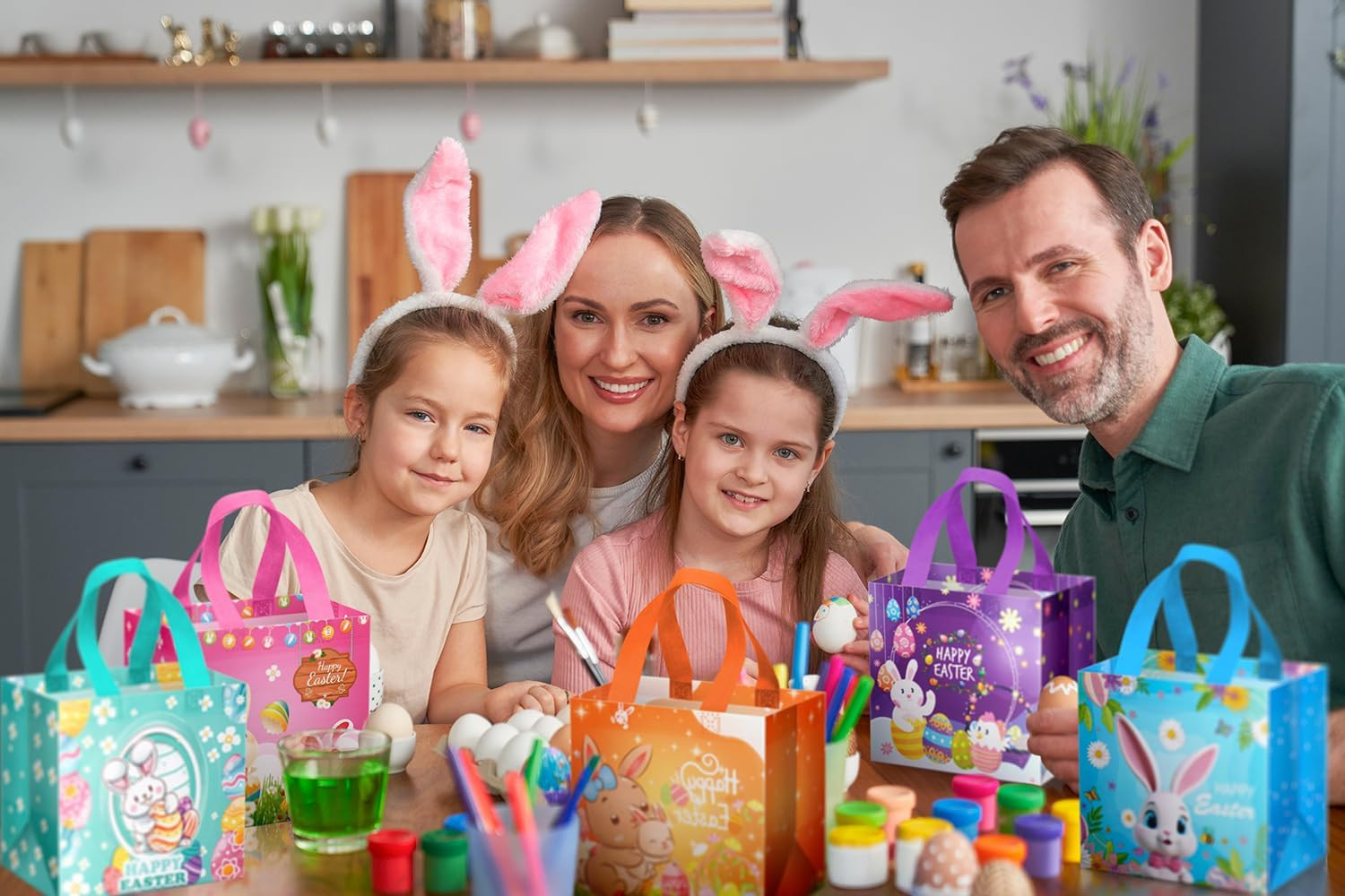 7Pcs Happy Easter Gift Bags, Reusable Non-Woven Goodie Bags with Handle for Kids