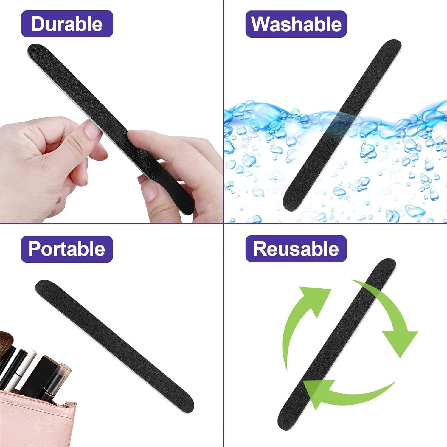 20 Pack 100/180 Grit Nail Files Black Professional Emery Boards Nail