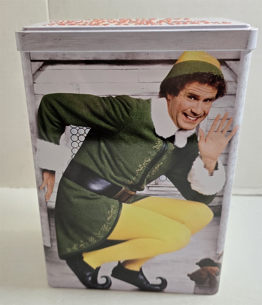 2003 ELF Will Ferrell Christmas Metal Tin EMPTY Lidded Storage Box