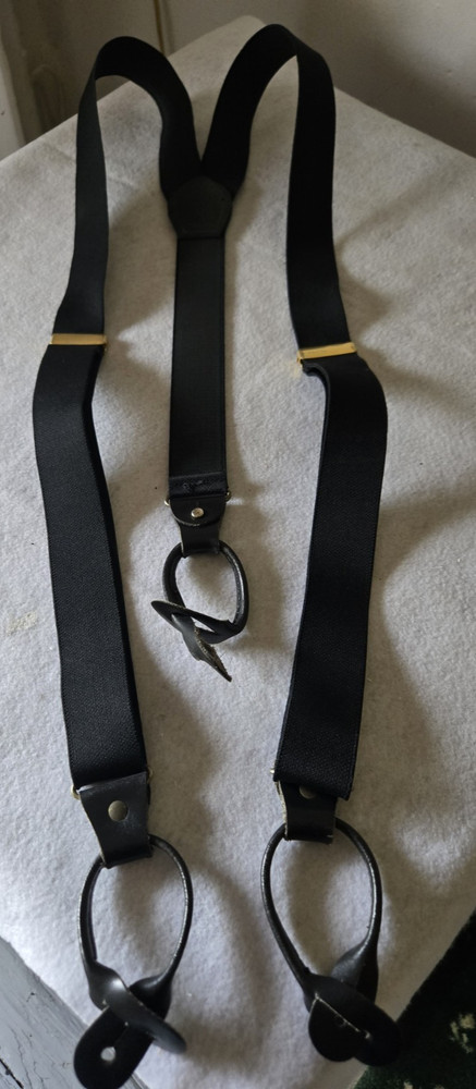 Two Suspenders Black & Multicolored Metal Button-Hole Elastic Adjustable