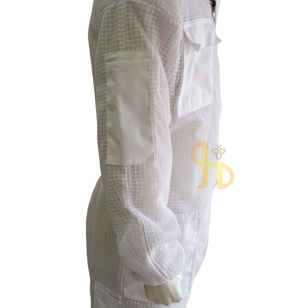 Beekeeping Protective Suit Triple Layer Full Ventilated Round Veil, White, 3XL