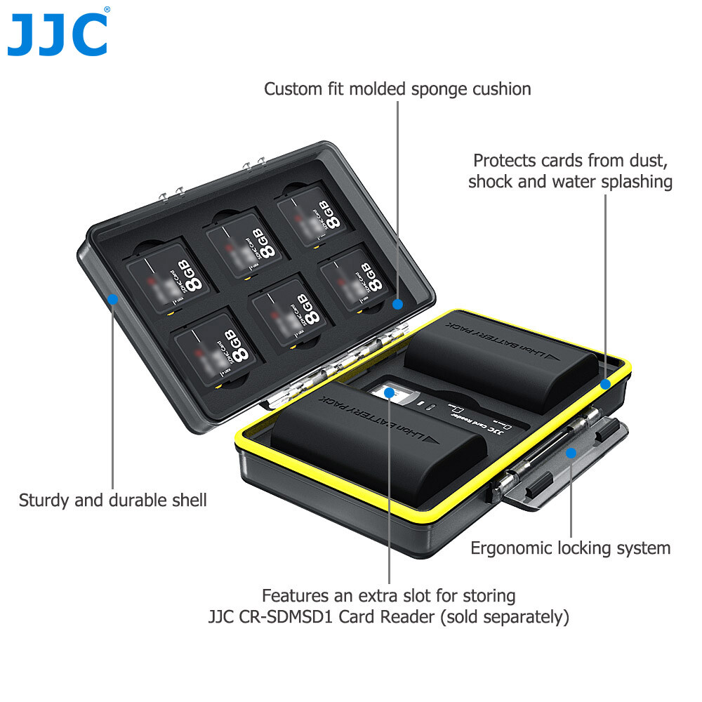 JJC 2 Camera Battery + 6 SD Memory Cards Case Box Holder for Canon LP-E6 LP-E6N