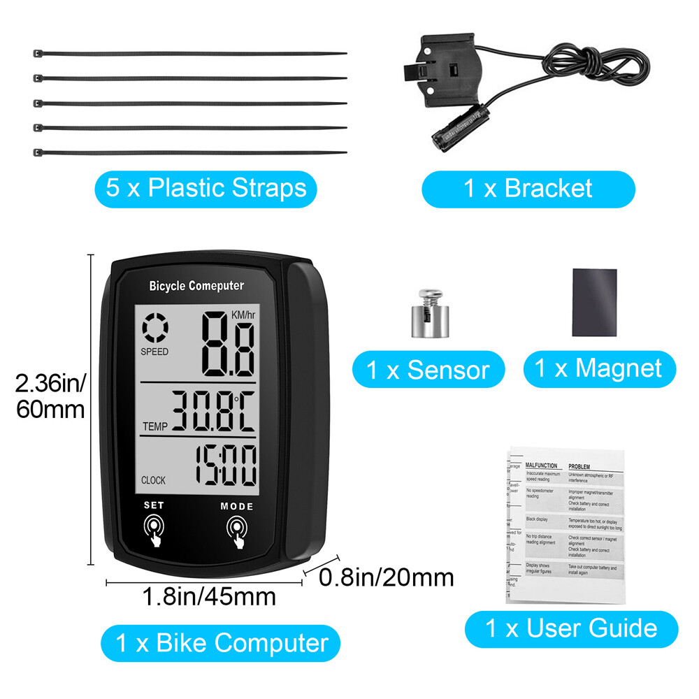 2PCS Bike Bicycle Speedometer Cycle Digital Odometer Computer Waterproof LCD