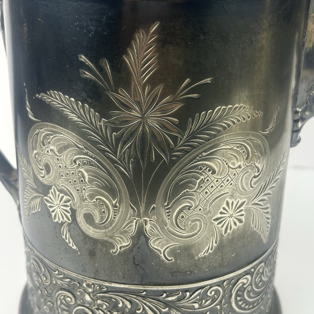 Victorian C. Webster & Sons Quadruple Plate Ice Water Pitcher Monogram “M”