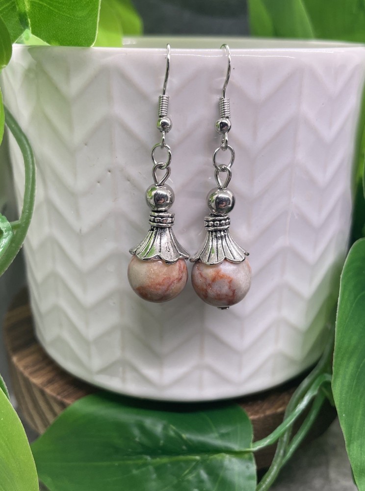 2” Silver-tone Stone Bead Boho Drop Dangle Earring Set New Free Ship B7767