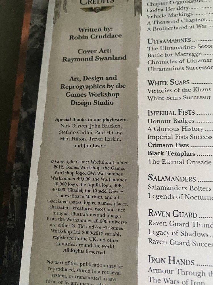 Warhammer 40K Codex: Space Marines 6th Edition Hardcover (2012)