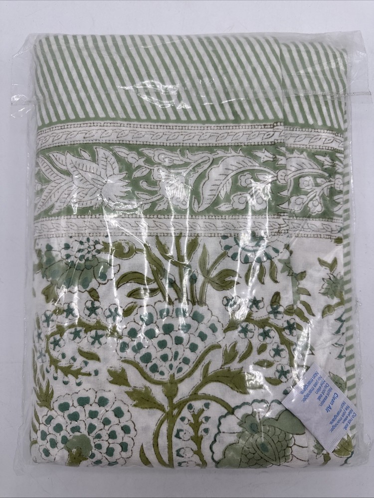 CPC Tablecloth 100% Cotton Indian Block Print Rectangle Tablecloth Agate Green