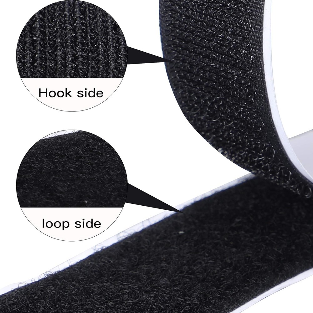 16ft Black Hook and Loop Tape - Strong Adhesive, No Residue, Multi-Surface Use
