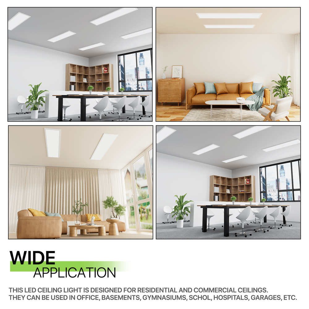 2Pcs 1x4 LED Dimmable Flat Panel Light 4000LM 5000K Drop Ceiling Troffer Fixture