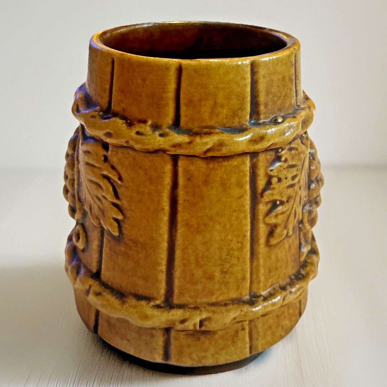 Wine Mug ~ German ~ Ceramic ~ Grape and "Wood" Design ~ Vintage ~ Sturdy!