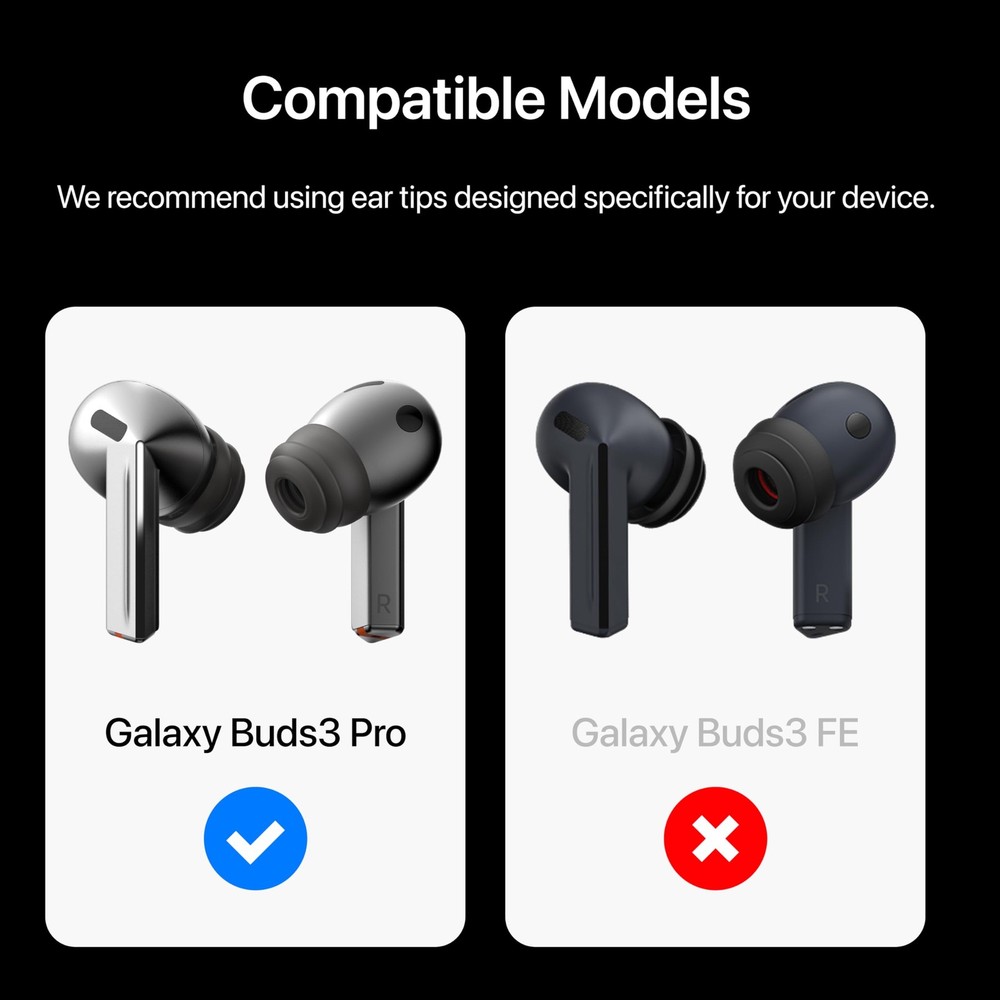 Premium Multi-Flange Eartips for Galaxy Buds3 Pro (Black, Mixed(SML), Black