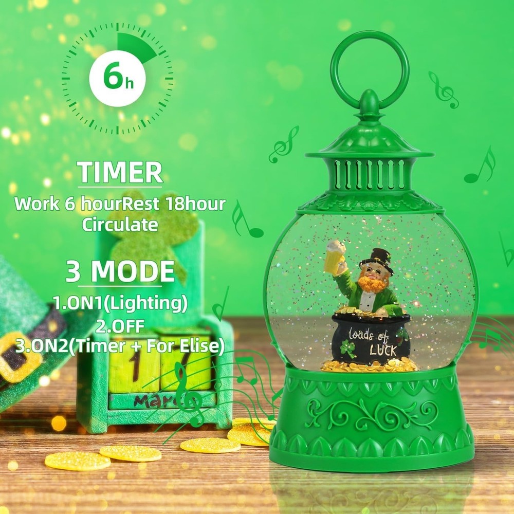 St Patricks Day Snow Globe Decor,St Patricks Day Light Up Snow Globe 6H Timer...