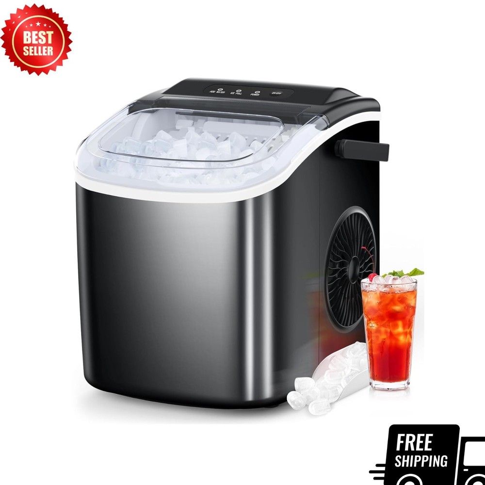 Portable, self-cleaning tabletop ice maker, suitable for home kitchens and count