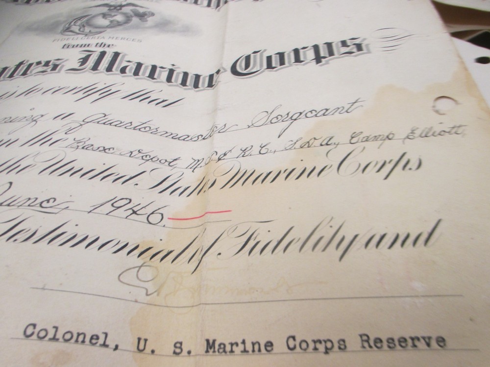 WWII Discharge Papers USMC Leather Case