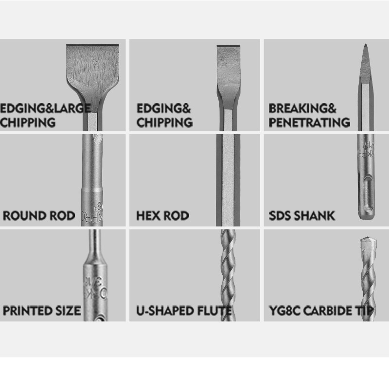 WORKPRO 17-Piece SDS-Plus Rotary Hammer Drill Bits and Chisel Set Storage Case