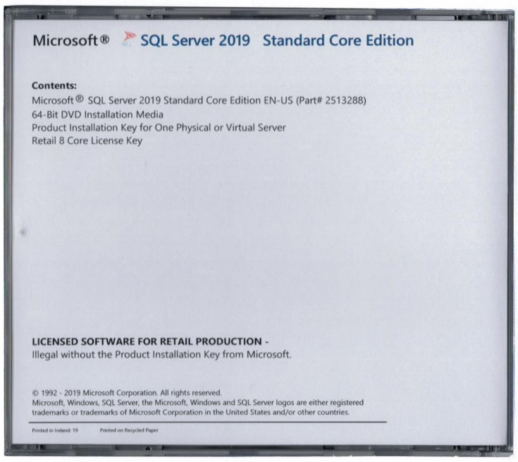 Microsoft SQL Server 2019 Standard with 8 Core License, unlimited User CALs