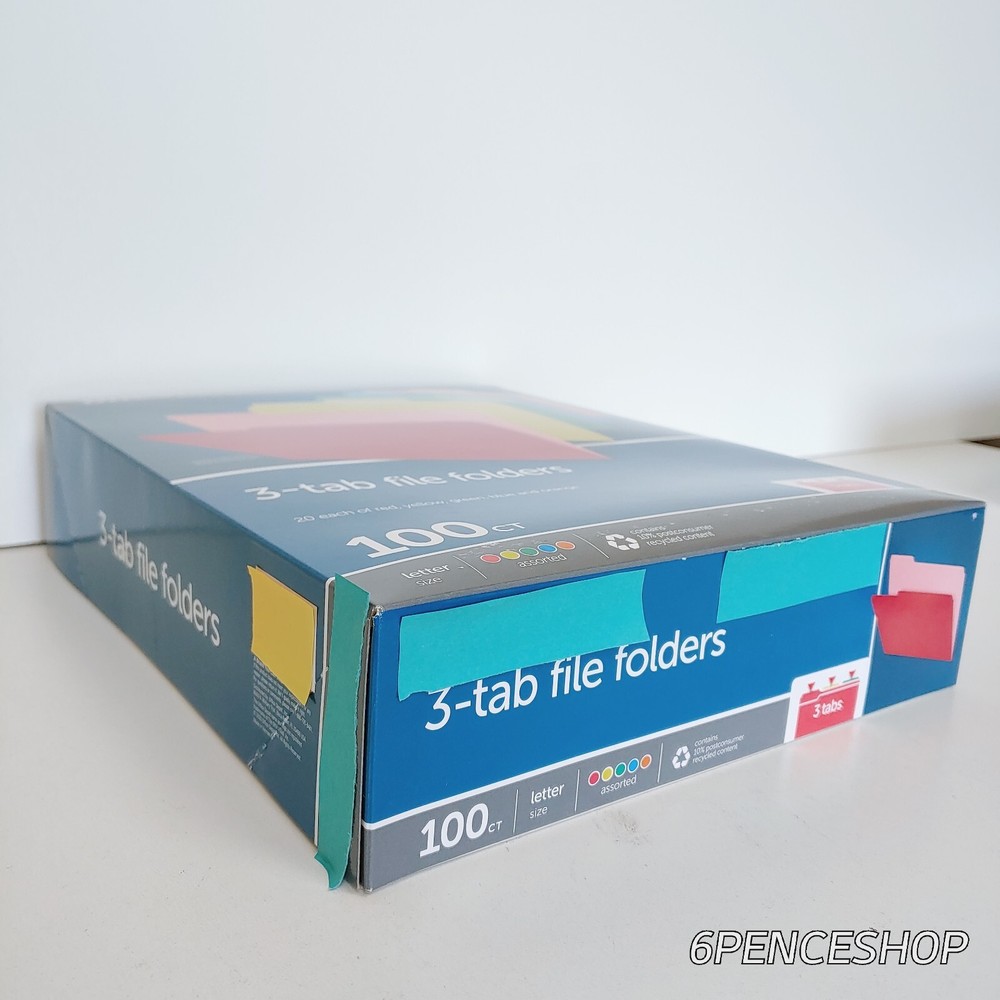 3-Tab File Plastic Folders Assorted Letter Size 100CT