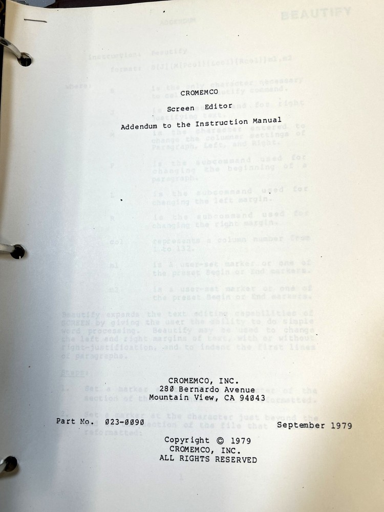 Cromemco COBOL Instruction Manual Set w/User Guide