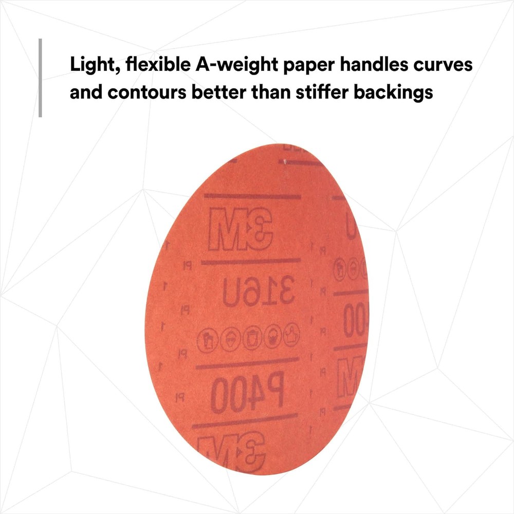 3M 1221 Red Abrasive Hookit Disc, 6 in, P220, 50 discs per box