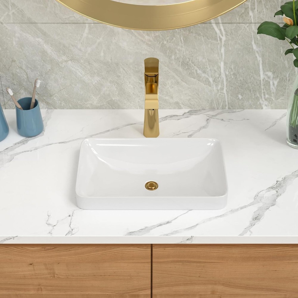 Sleek 19"x12" Rectangular Semi Recessed Sink - Stylish Bathroom Essential