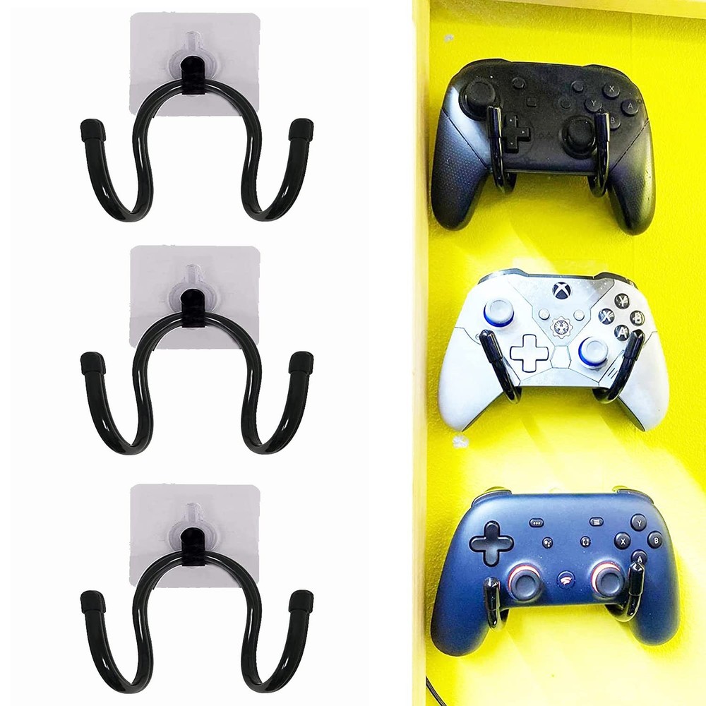 Pmsanzay 3 Pack Universal Self-Adhesive Game Controller Wall Mount Black